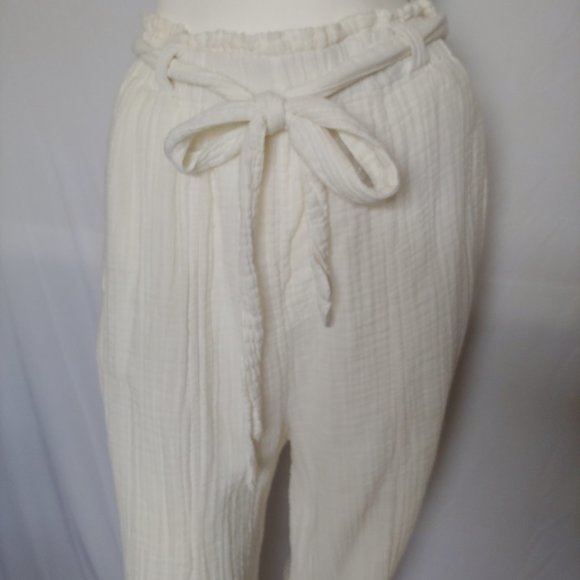 Free people Gauzy Beachy Resort Comfy jogger Loungewear Pants Pockets Cream SP - Picture 2 of 12